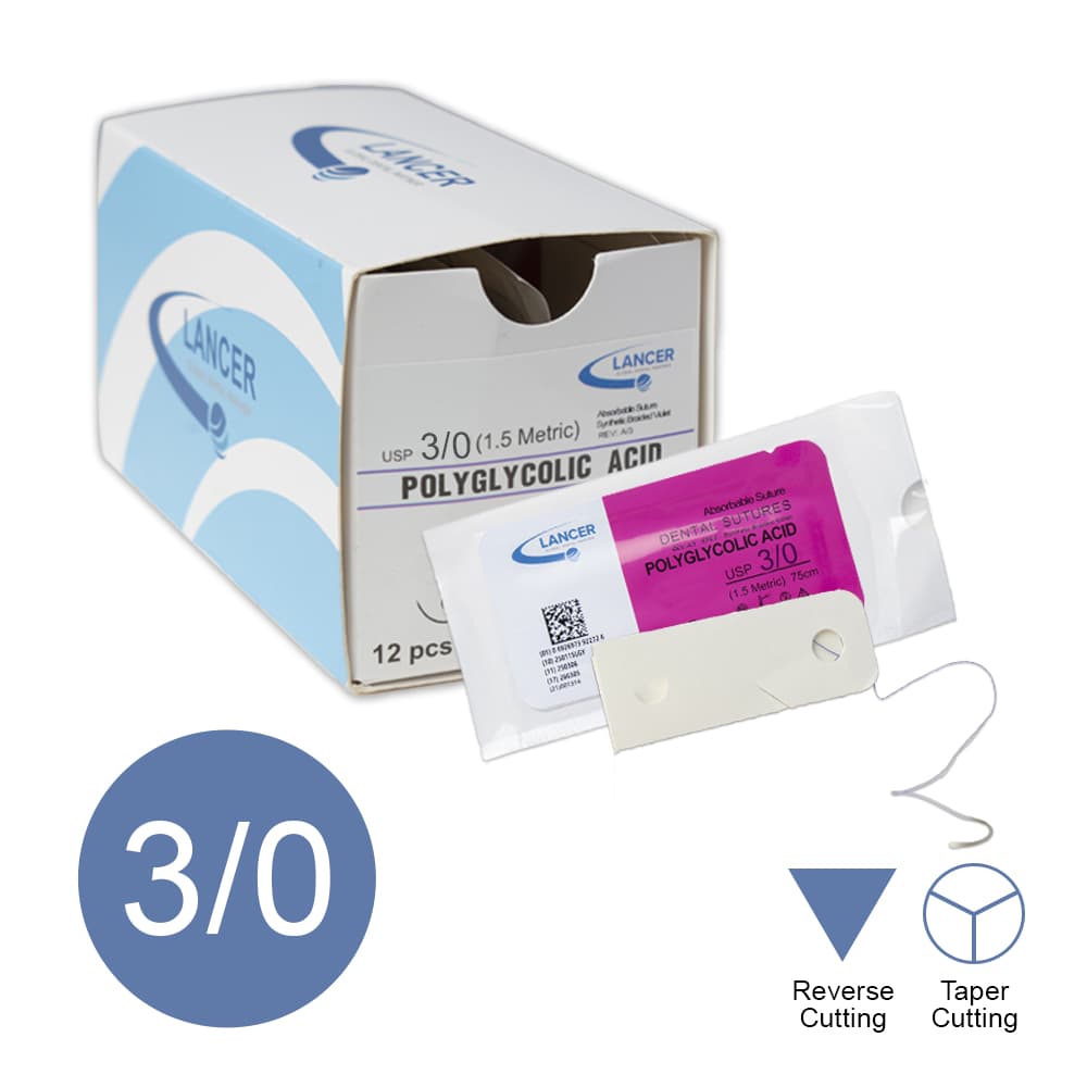 Suture Lancer - PGA 3/0 - Confezione da 12 Pezzi - Lunghezza 75cm