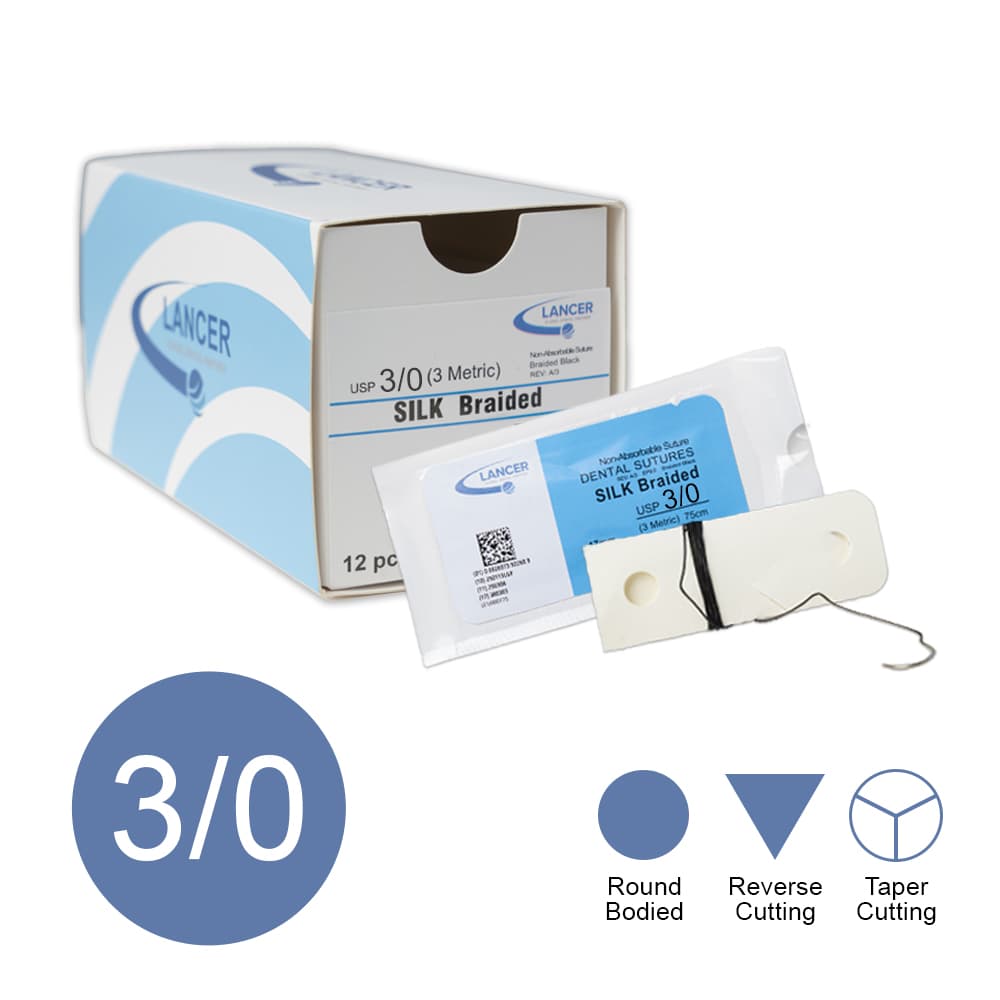 Suture Lancer - Seta 3/0 - Confezione da 12 Pezzi - Lunghezza 75cm